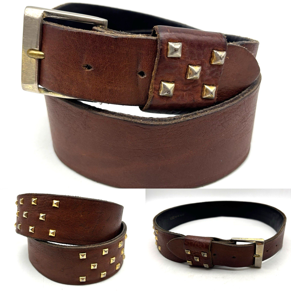 Vintage 90s Harness House 4030 Brown Steerhide Mini Pyramid Stud Belt 32-37"